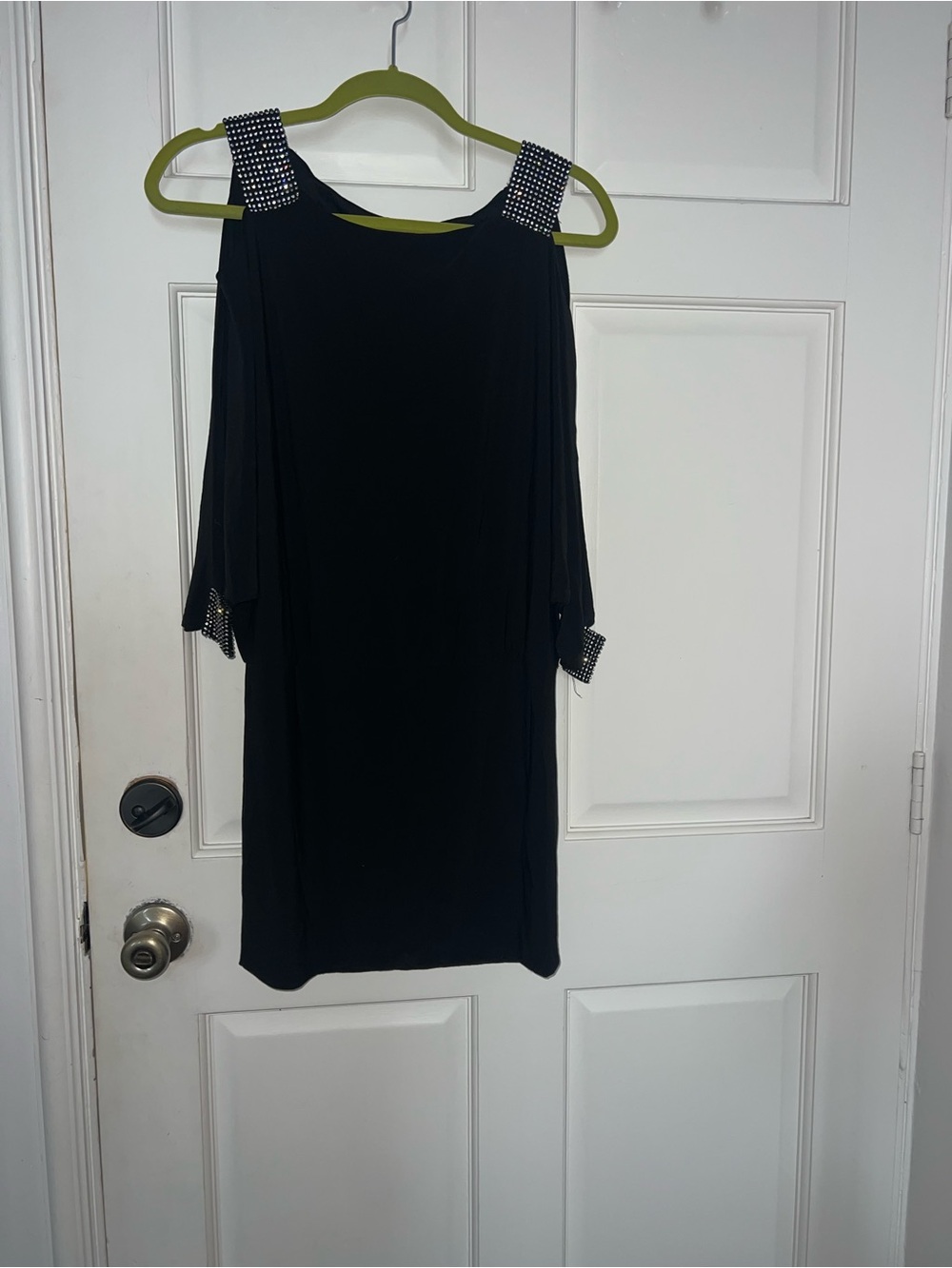 Black Cold-Shoulder Embellished Strap Dress
